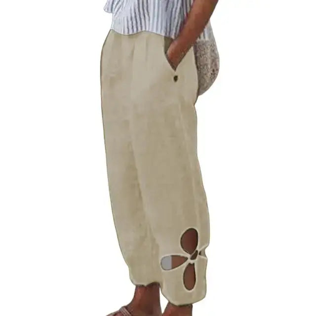 Summer Women Pants Solid Color Hollow Out Ankle Trousers