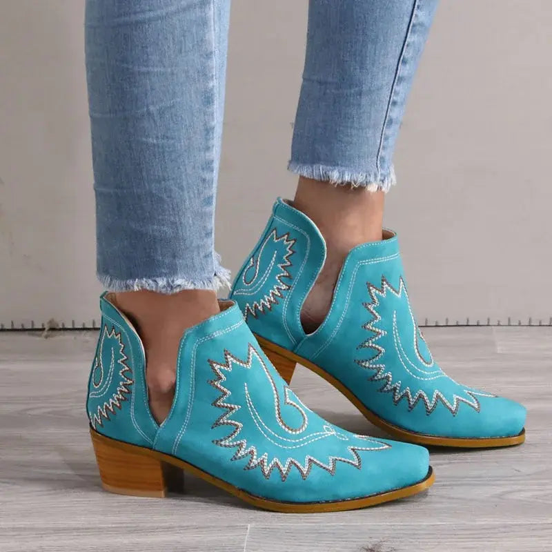 Western Charm Embroidered Cowgirl Ankle Boots