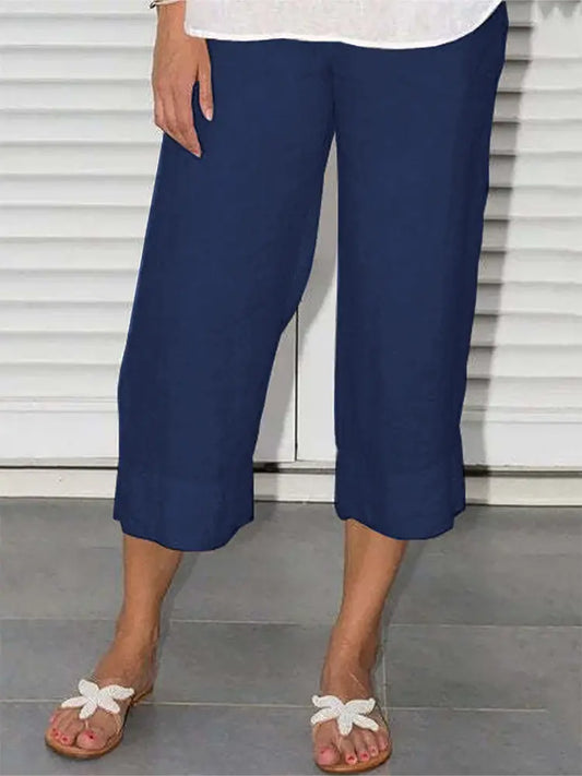 Plus Size Women's Summer Casual Solid Color Loose Wide Leg Pants