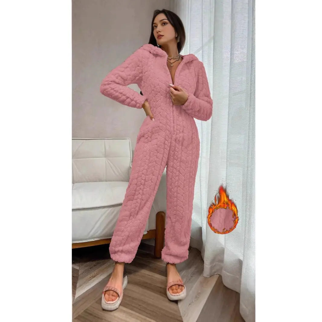 Cozy Coral Fleece Hooded Onesie