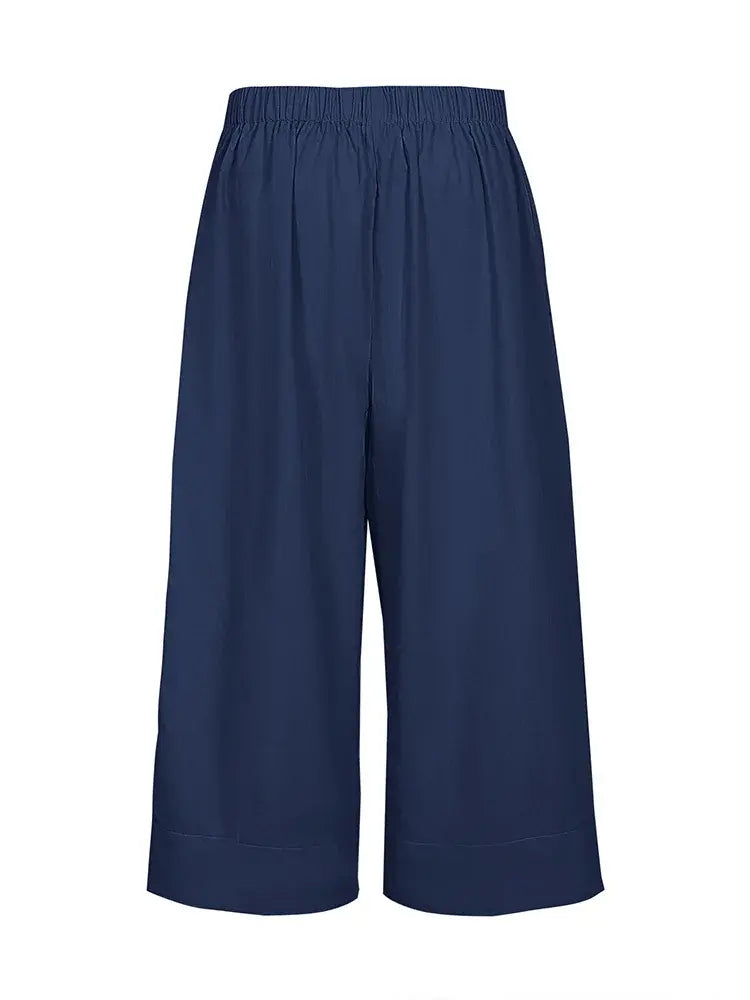 Plus Size Women's Summer Casual Solid Color Loose Wide Leg Pants