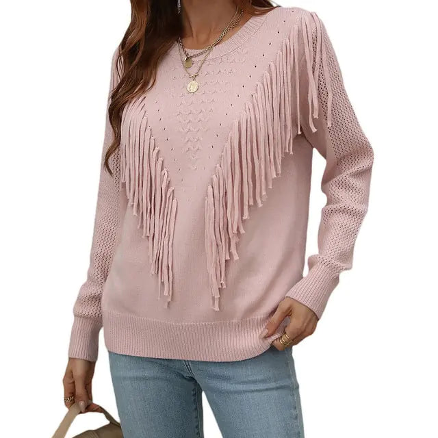 Chic Tassel Trim Autumn Sweaters