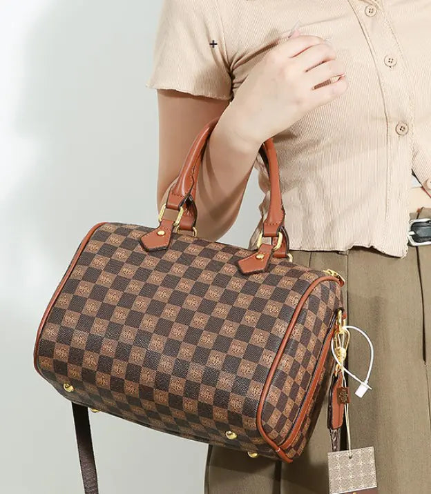 Plaid Shoulder and Handbag Set