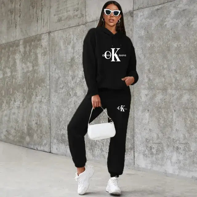 Plus-size Women's Women Hoodies + Pants Set Casual Tracksuits