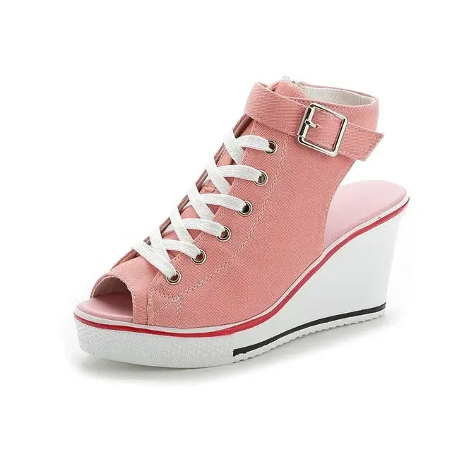 Women's High Wedge Canvas Open Toe Shoes
