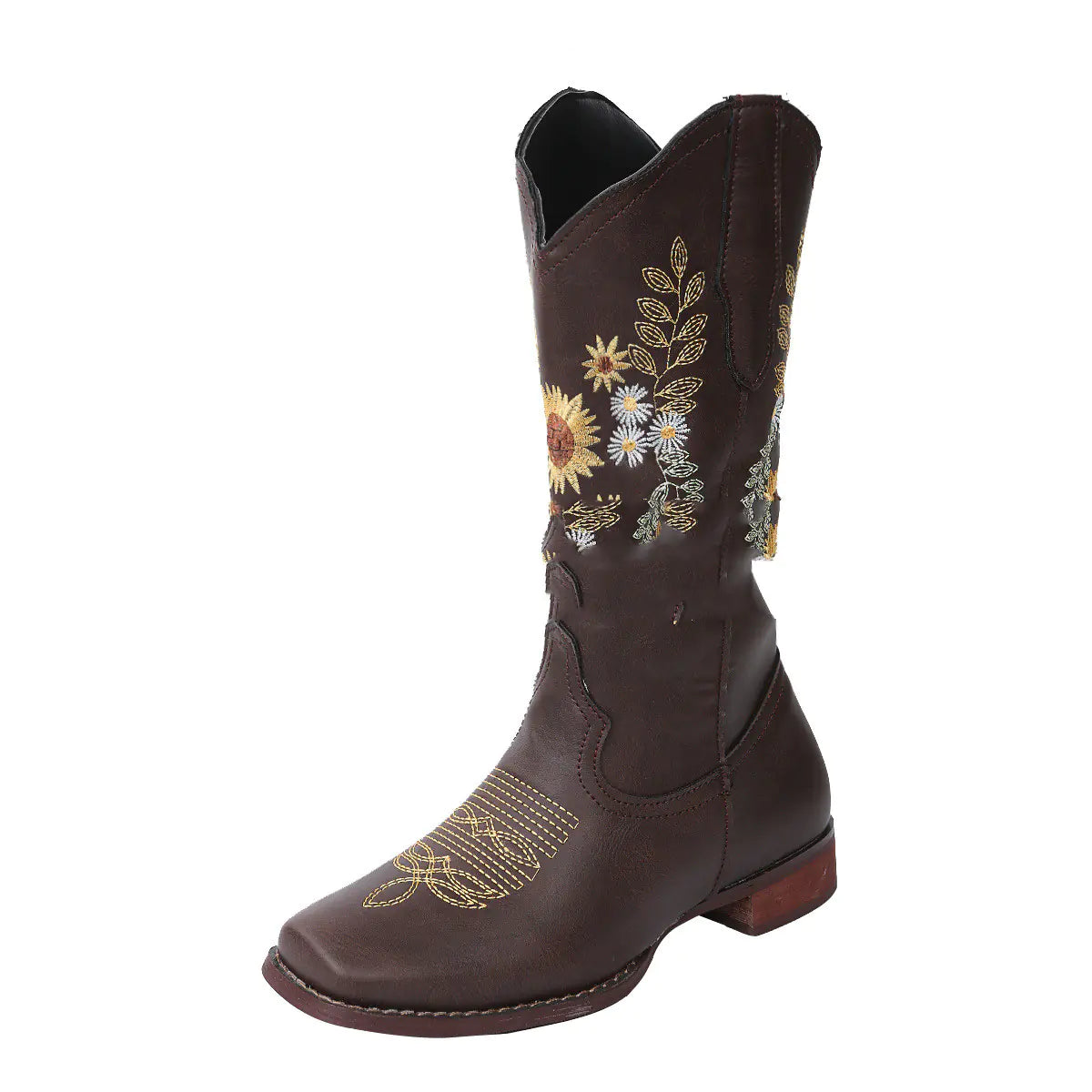Large Size Embroidered Sunflower Flat-Bottomed Boots