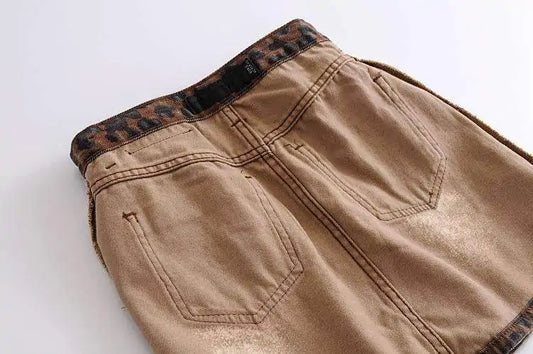 Leopard High-Waist Denim Skirt