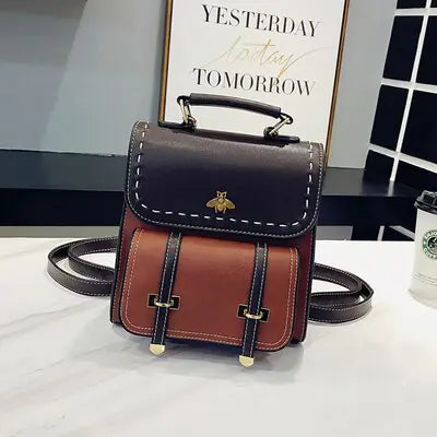 Vintage Paneled Leather Women Backpack