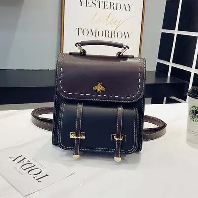 Vintage Paneled Leather Women Backpack