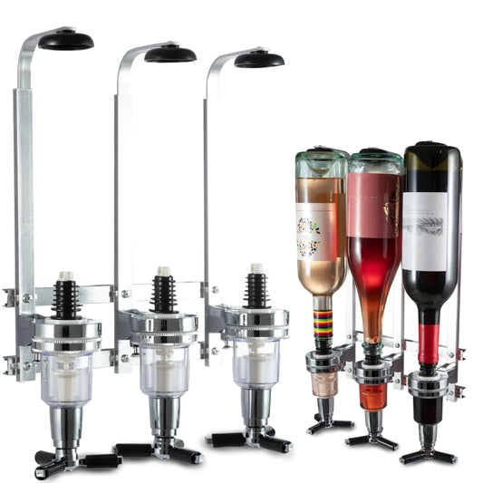 3 Bottle Wall Mounted Liquor Dispenser Bar Butler Bracket Solo Optic Spirit Wine Beer Alcohol Bottle Beverage Stand Revolving Nozzle Drinkware Set