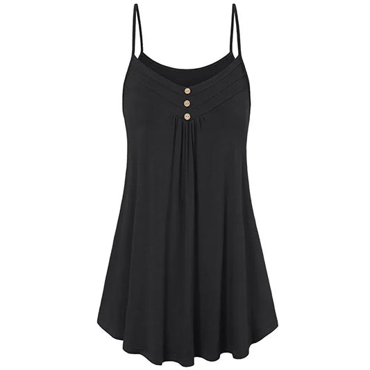 Women Loose Button V Neck Cami Tank Tops