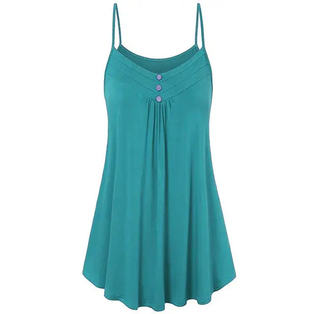 Women Loose Button V Neck Cami Tank Tops