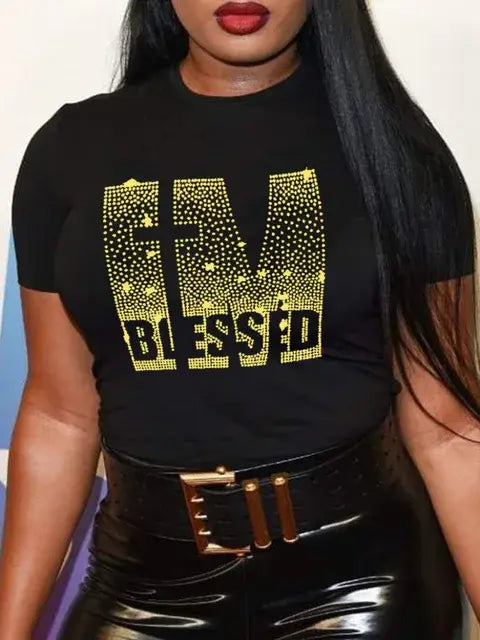 Plus Size T-Shirts with Rhinestone for women