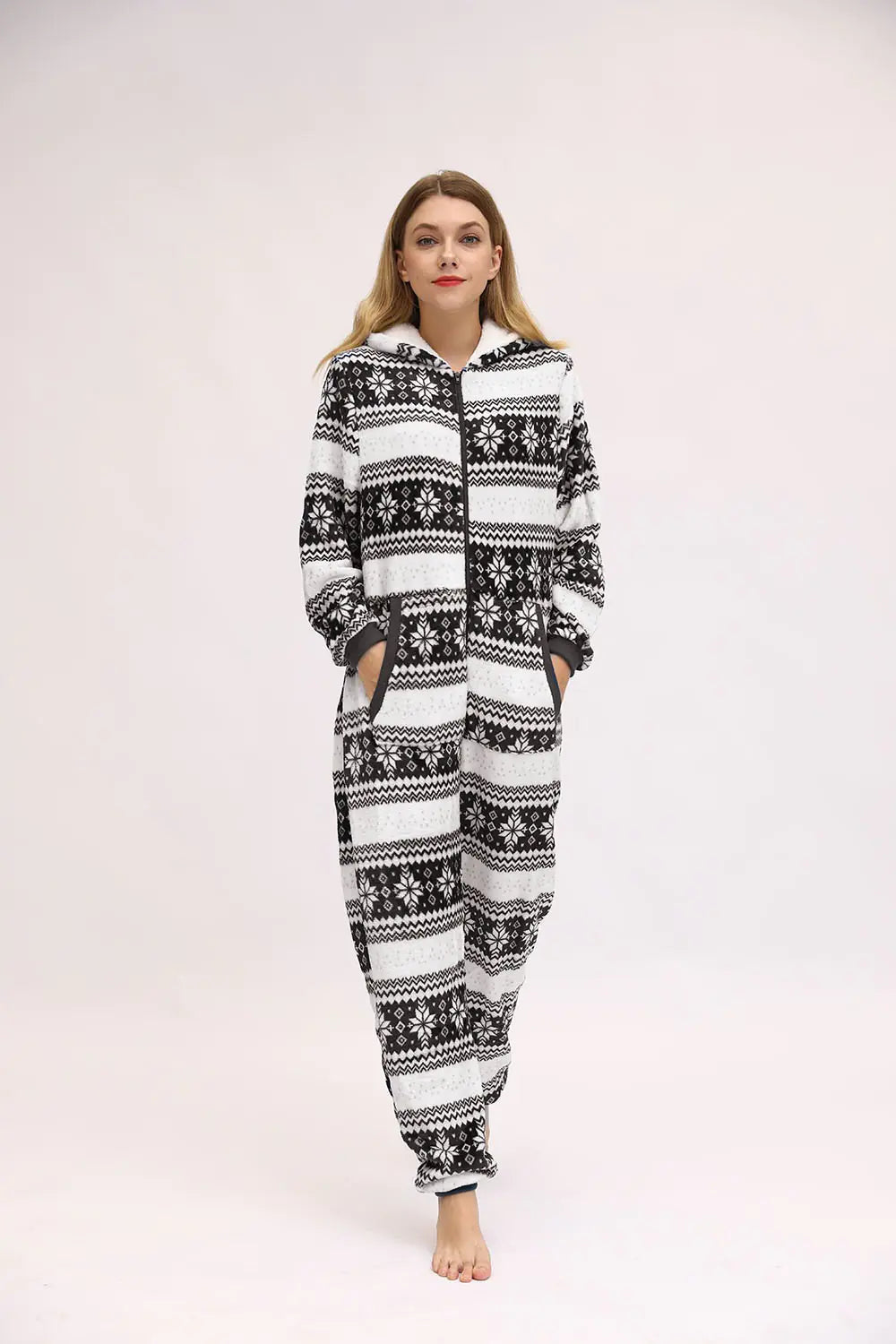 Ladies Christmas Fawn Snowflake Flannel Pajamas