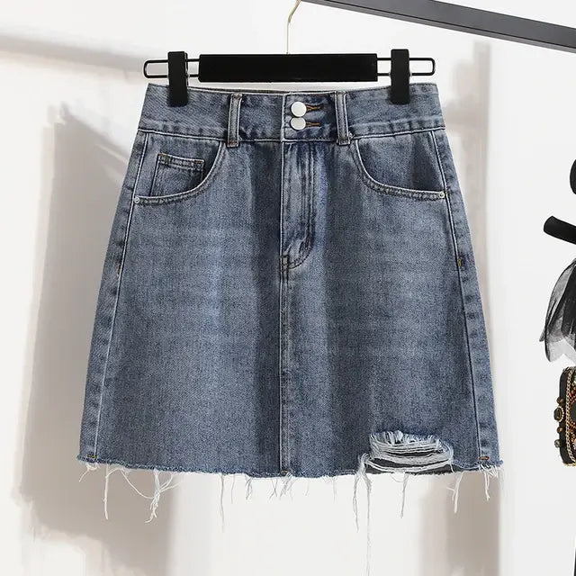Plus Size Y2K Denim Blue A Line Skirt For Women
