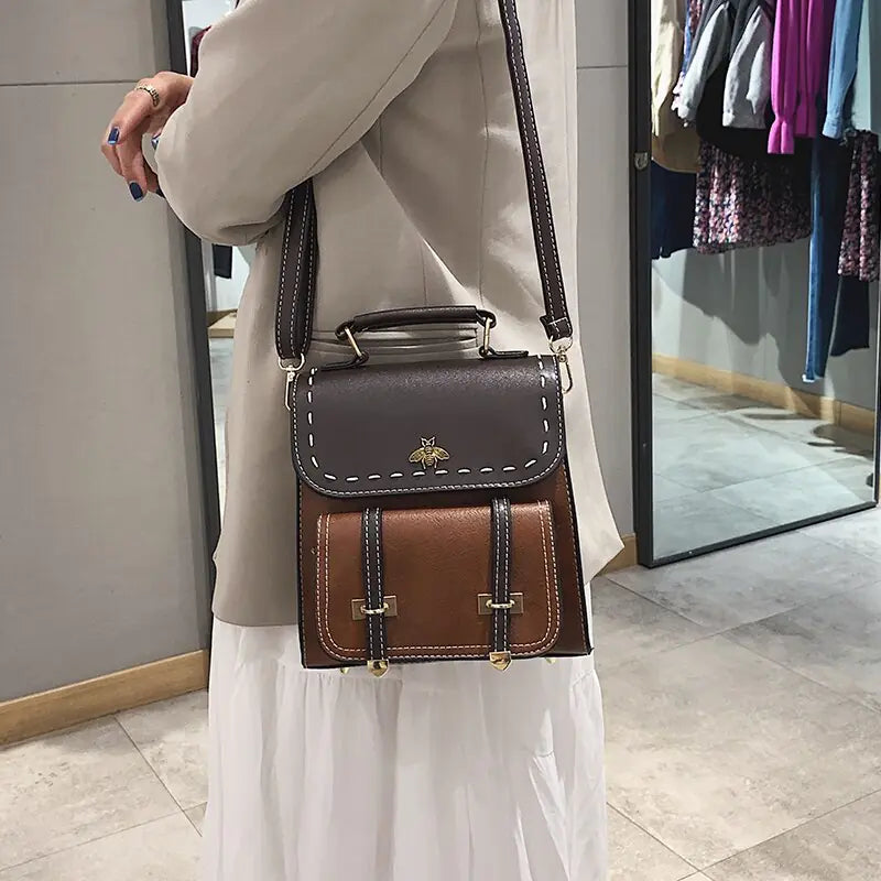 Vintage Paneled Leather Women Backpack