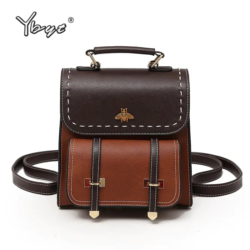 Vintage Paneled Leather Women Backpack