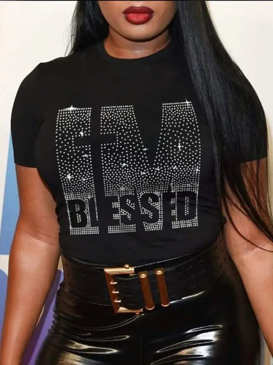 Plus Size T-Shirts with Rhinestone for women