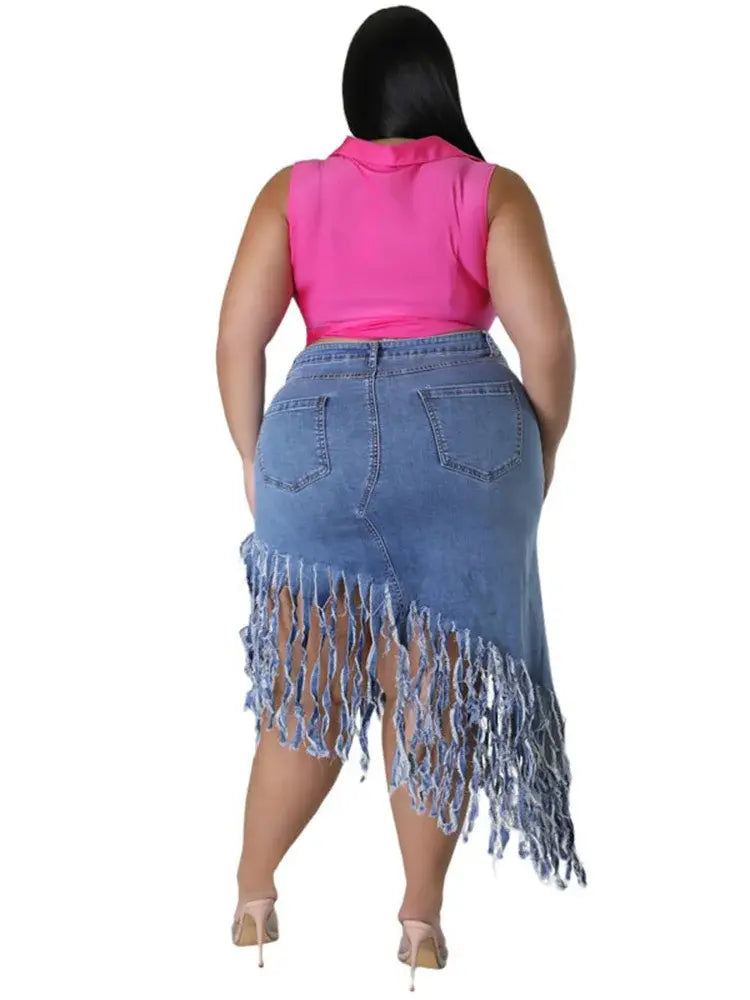 Plus Size Women's Denim Maxi with Tassels