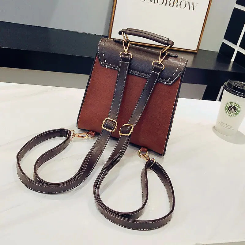 Vintage Paneled Leather Women Backpack