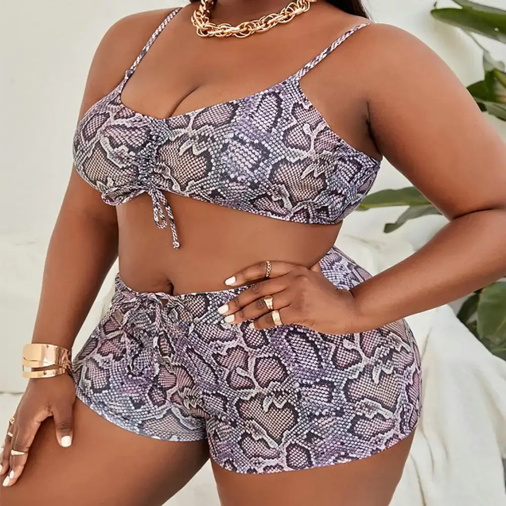 Plus Size Bikini Set Women's Waist Leopard Print