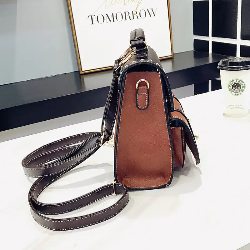 Vintage Paneled Leather Women Backpack