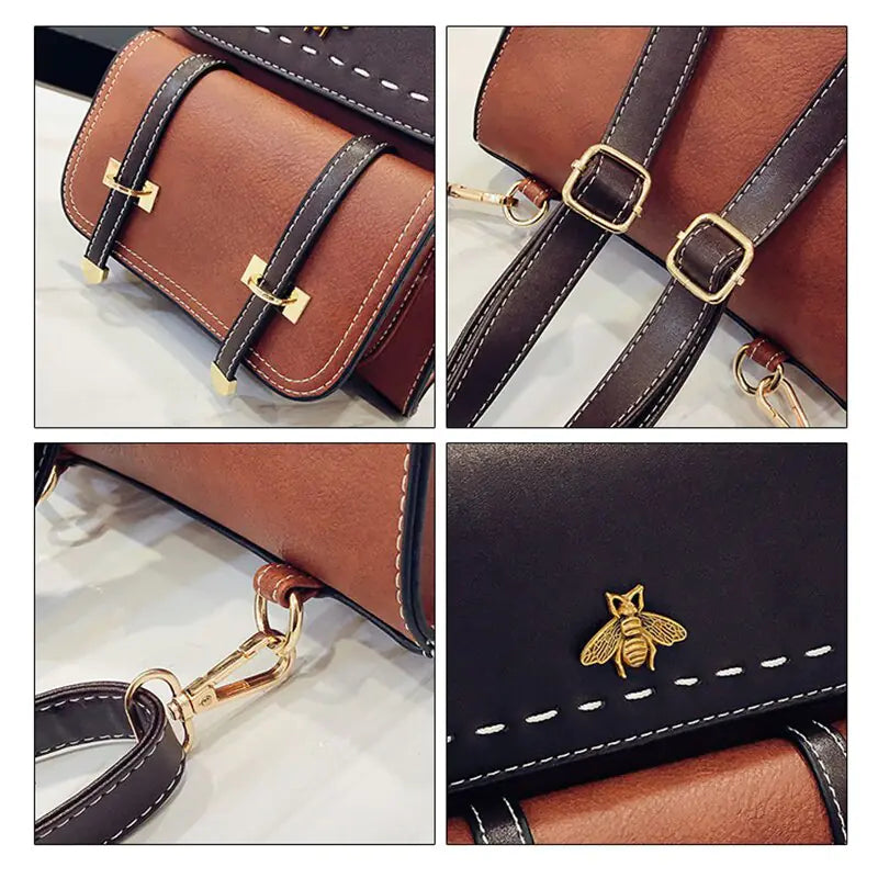 Vintage Paneled Leather Women Backpack
