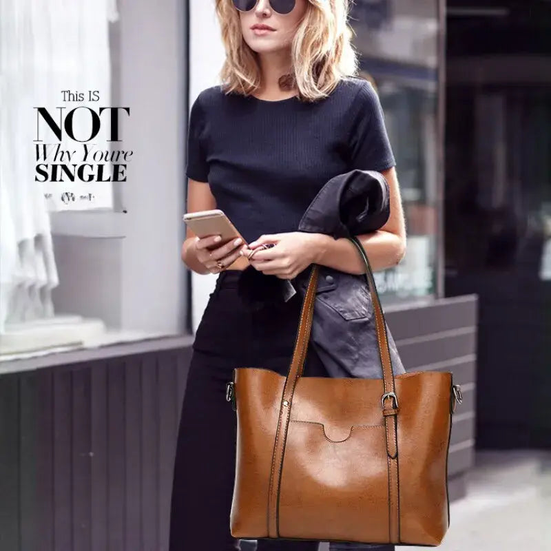 Retro Designer Large Capacity Women's Tote Bag Soft PU Leather