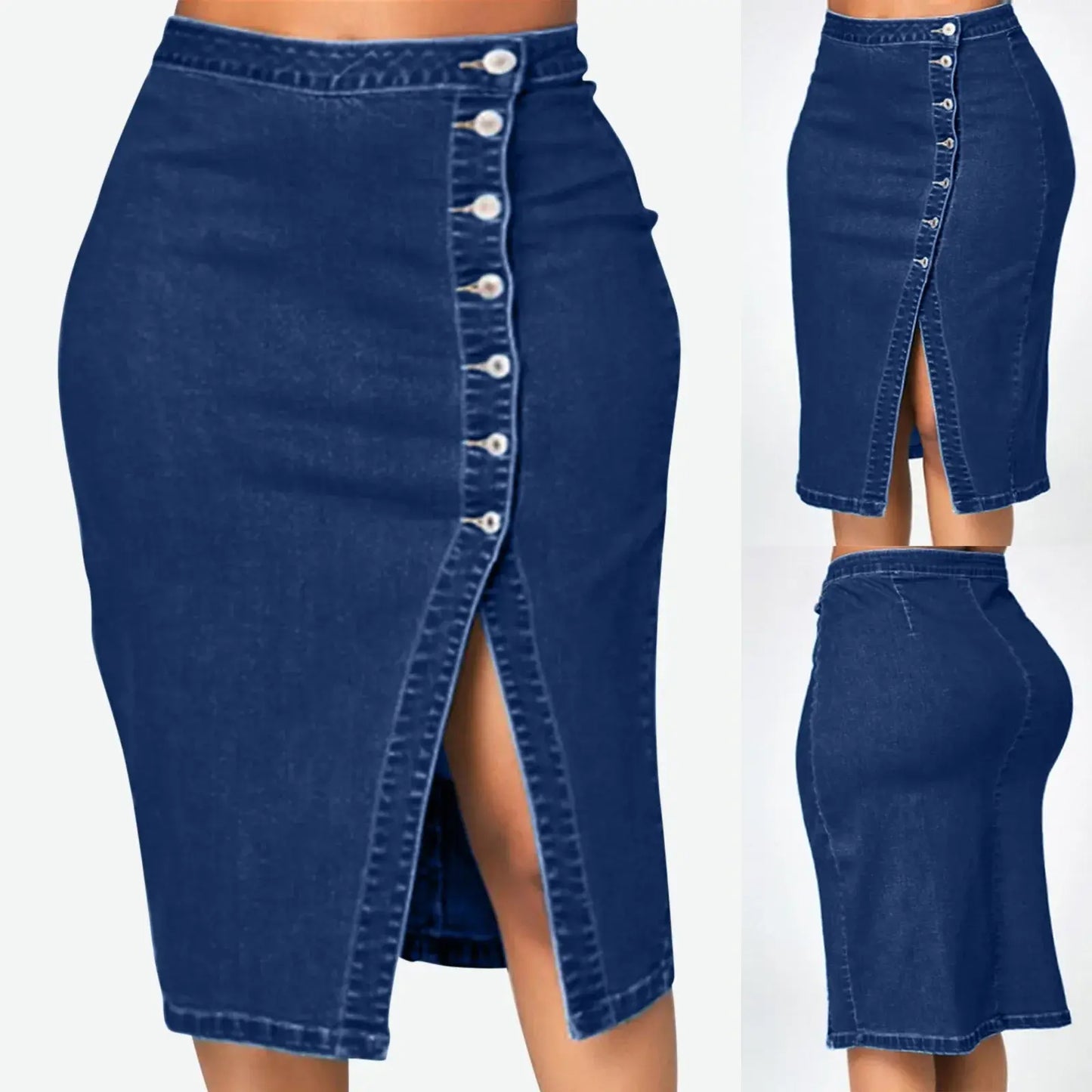 Women's Long Denim Pencil Skirt with Slit