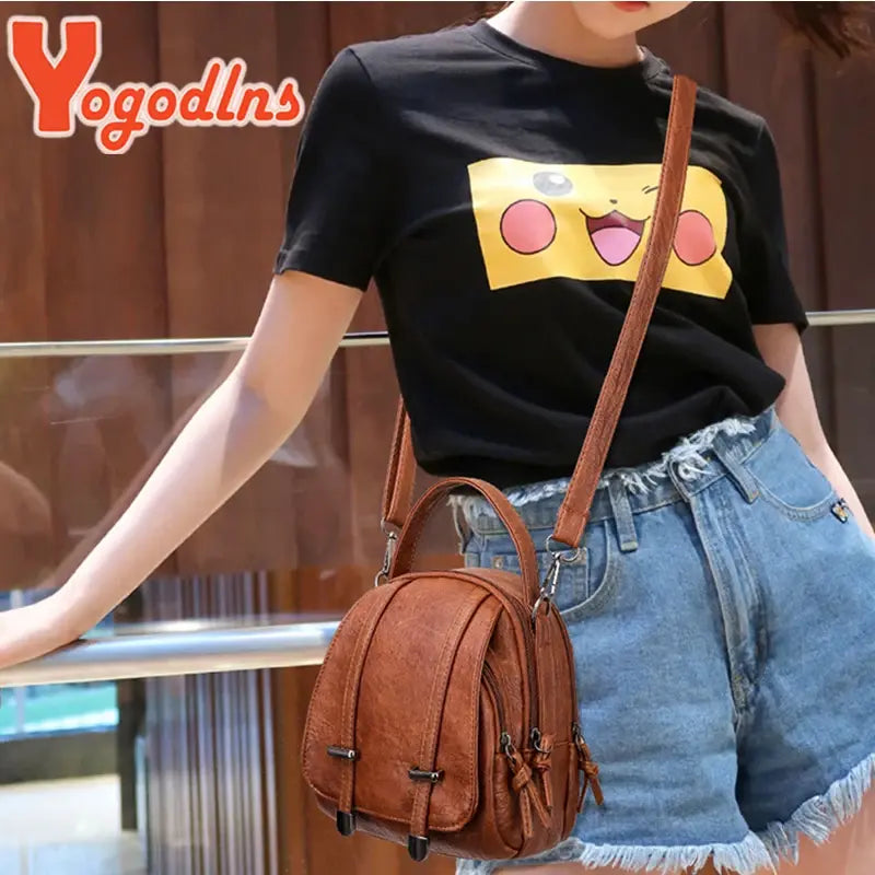 Vintage Small Shoulder Bag Women Soft Leather Crossbody Bag Multifunction Messenger Bag