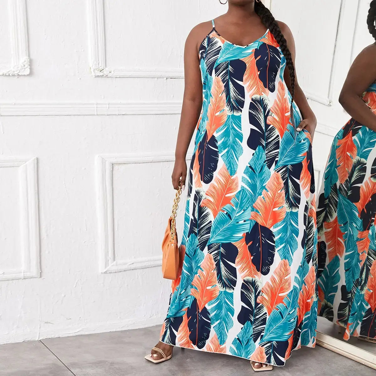 Women's plus-size dress printed loose floor mop dress
