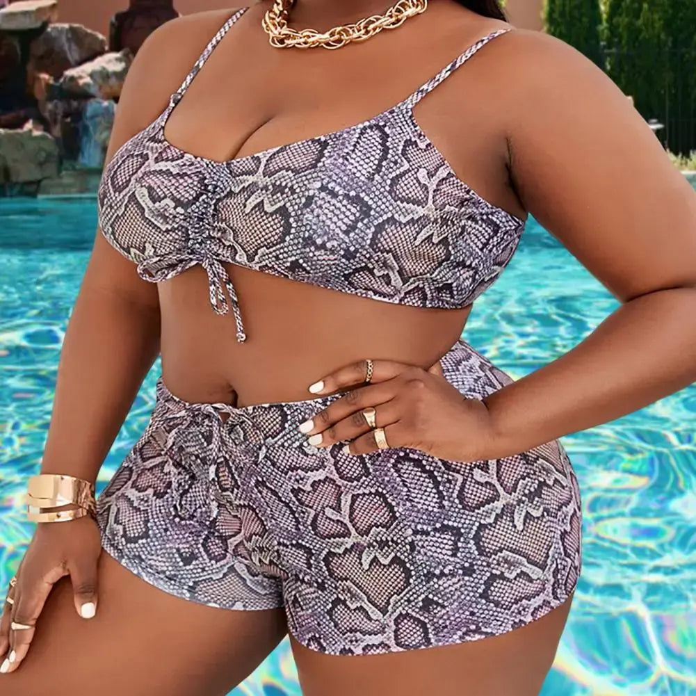 Plus Size Bikini Set Women's Waist Leopard Print
