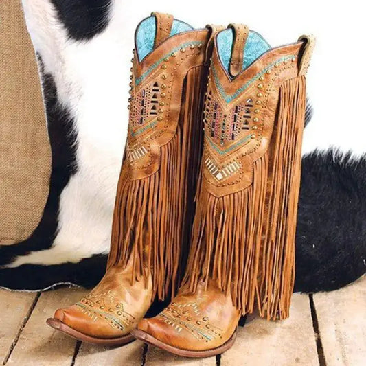 Mid-Calf Tassel Rivet Women's Cowboy Boots