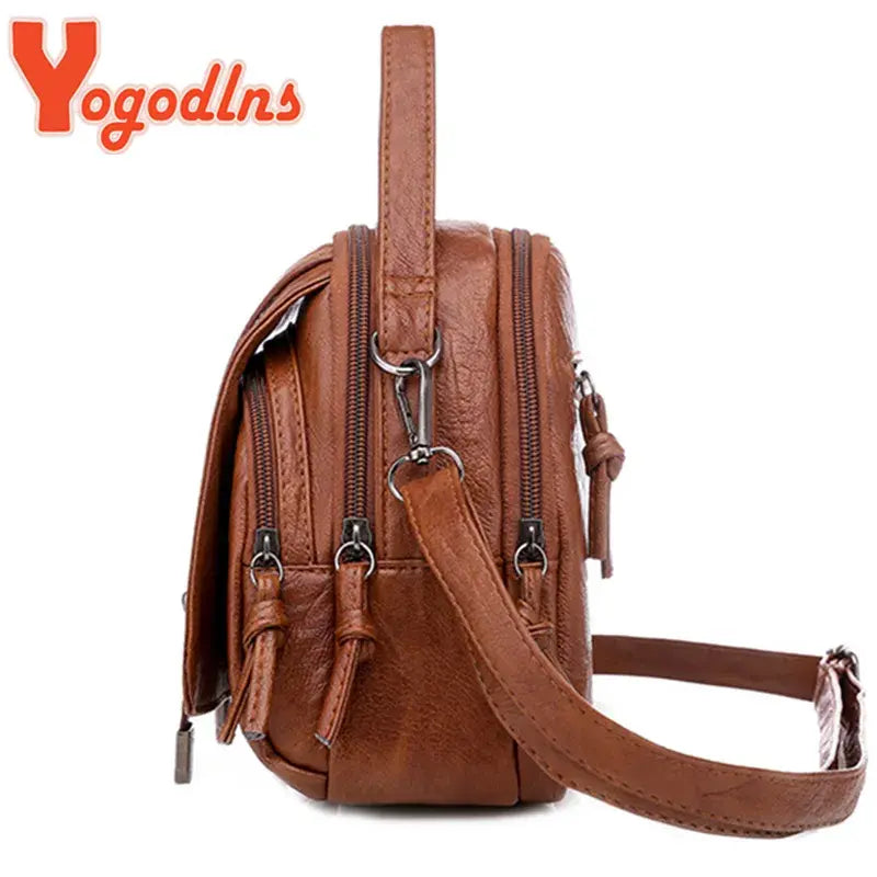 Vintage Small Shoulder Bag Women Soft Leather Crossbody Bag Multifunction Messenger Bag