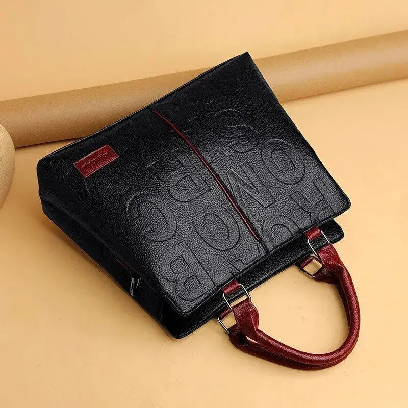 Solid Color Shoulder Large Capacity Soft Leather Cloth Letter Embossed Ladies Handbag