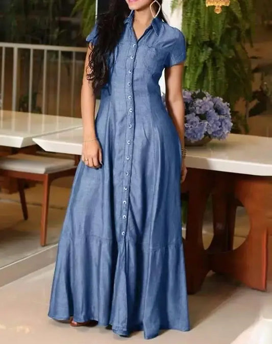 Women's Denim Maxi Shirt Dress