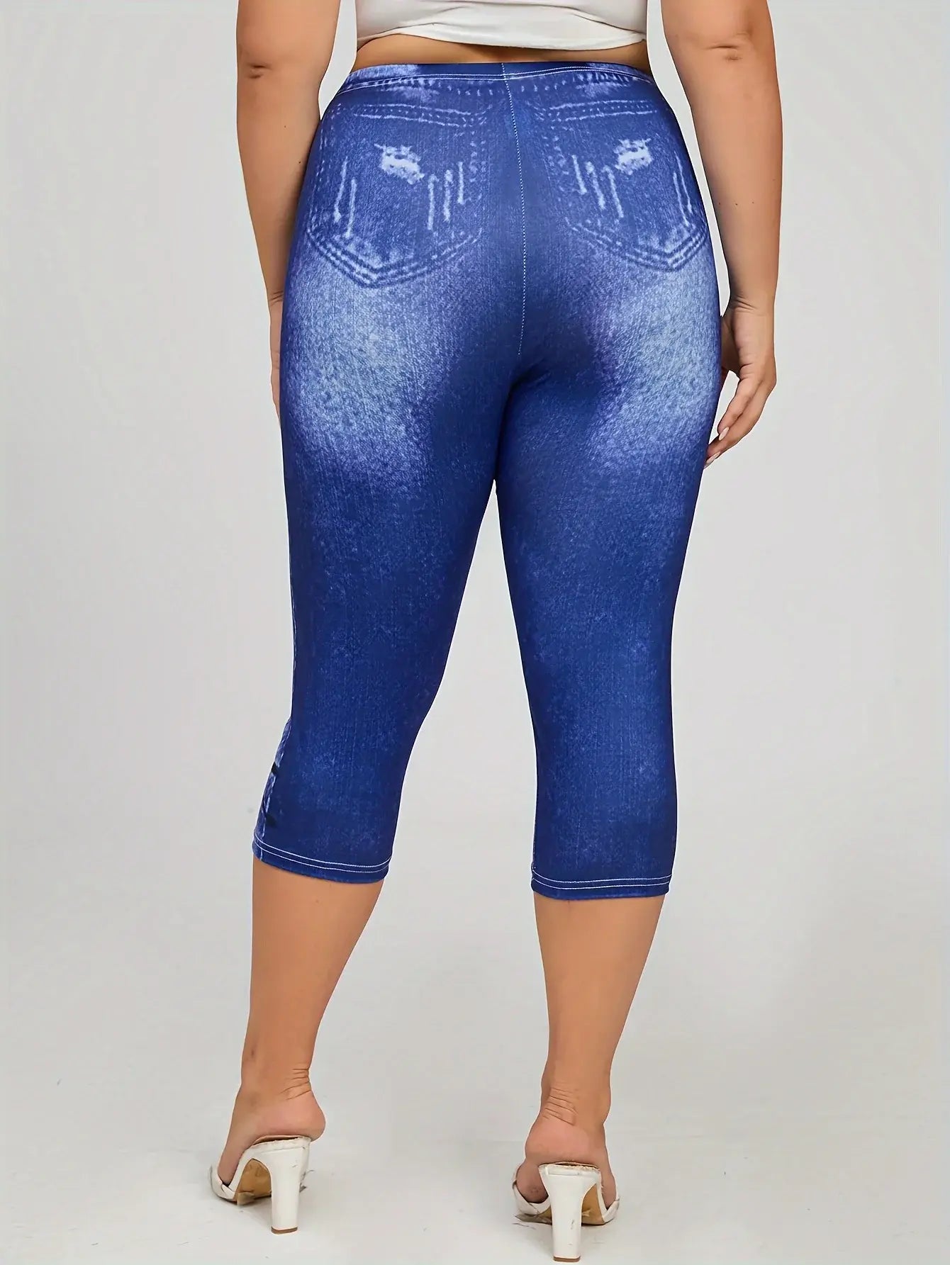 Plus size Four Seasons New Fashionable and Elegant Digital Printing 3D Imitation Denim Women's Middle Pants